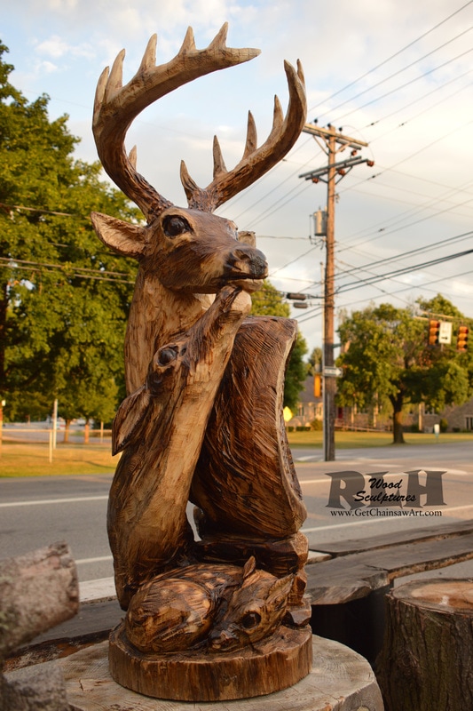 Deer Rlh Wood Sculptures, Wooden Deer Statue